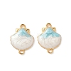 304 Stainless Steel Floral White and PaleTurquoise Enamel Shell Shaped Connector Charms STAS-H483-10G-1