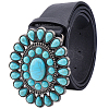 1Pc Black PU Leather Belts with Alloy Acrylic Imitaiton Turquoise Flower Clasps for Women AJEW-CL0001-38-1