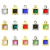 30Pcs 15 Colors Square Rack Plating Brass Glass Charms KK-FS0001-40-1