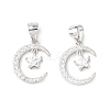 925 925 Sterling Silver Pave Clear Cubic Zirconia Crescent Moon with Star Charms STER-G050-02P-1