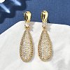 Teardrop Brass Micro Pave Cubic Zirconia Dangle Stud Earrings for Women EJEW-A132-04G-1