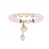 Natural Rose Quartz & Pearl Stretch Bracelet BJEW-JB09224-01-1