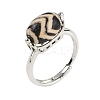 Oval Dyed & Heated Tibetan Style dZi  Natural Agate Adjustable Rings RJEW-C087-04P-02-2