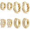 4 Pairs 4 Style Clear Cubic Zirconia Rectangle & Twist Rope Shape Hoop Earrings EJEW-BBC0001-18-1