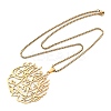 201 Stainless Steel Hollow Arabic Flat Round Pendant Box Chain Necklaces for Women Men LS-NJEW-R013-01G-4