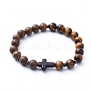 Natural Wood Beads Stretch Bracelets BJEW-JB05231-05-1