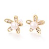 Flower Brass Micro Pave Cubic Zirconia Stud Earrings PEAR-N017-07H-1