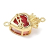 Brass with Glass Dark Red Sacred Heart Connector Charms X-KK-L253-27G-04-2