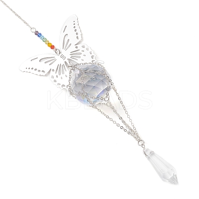 Butterfly 201 Stainless Steel Connector Charms and Glass Suncatchers HJEW-JM04736-02-1