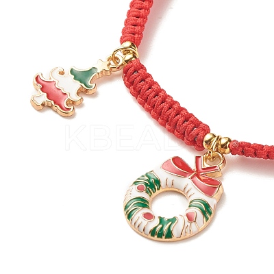 Christmas Wreath & Snowman & Snowflake Alloy Charm Braided Bead Bracelet for Women BJEW-JB08194-1