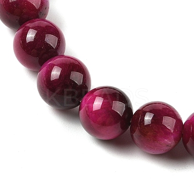 8mm Round Dyed Natural Magenta Tiger Eye Beaded Stretch Bracelets for Women Men BJEW-M318-01-1