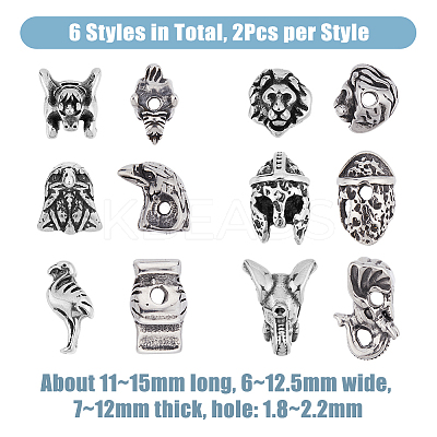 12Pcs 6 Style Ion Plating(IP) 304 Stainless Steel Beads STAS-DC0014-55-1