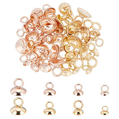 48Pcs 8 Style 201 & 304 Stainless Steel Bead Cap Pendant Bails STAS-UN0030-27-1