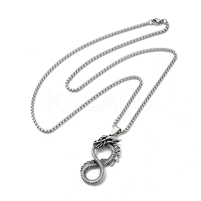 Alloy Dragon Infinity Pandant Necklace with Box Chains LS-NJEW-K245-008-1