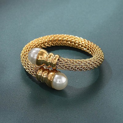 304 Stainless Steel Open Cuff Rings for Women RJEW-F173-02G-1