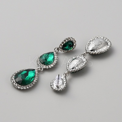 Glass Teardrop Dangle Stud Earrings with Rhinestone EJEW-WH0009-99B-1