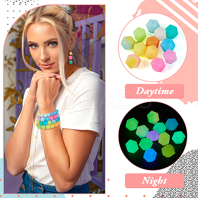 72Pcs 12 Colors Luminous Hexagon Food Grade Silicone Beads SIL-TA0001-36-1