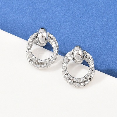 304 Stainless Steel Textured Ring Stud Earrings EJEW-P324-03P-1