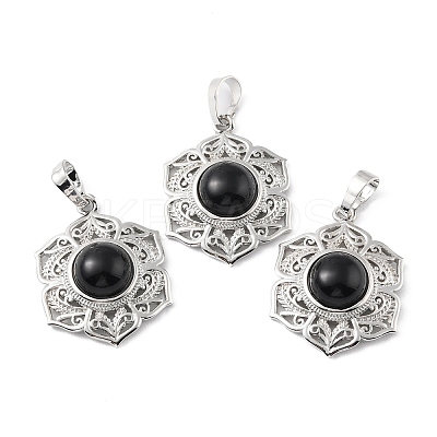 Natural Obsidian Pendants G-P498-02P-02-1