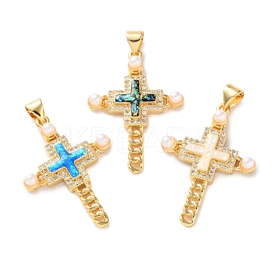 BBrass Micro Pave Clear Cubic Zirconia Pendants KK-S048-02G-1