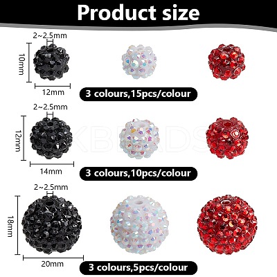 90Pcs 9 Style Resin Rhinestone Graduated Beads RESI-AR0001-41-1