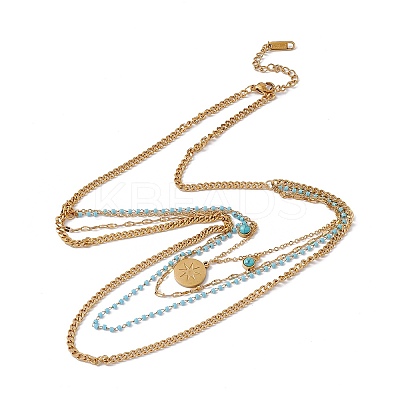 Synthetic Turquoise Sun Pendant Multi Layered Necklace with Plastic Beaded LS-NJEW-P269-18B-G-1
