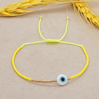 Adjustable Lanmpword Evil Eye Braided Bead Bracelet ZW2937-11-1