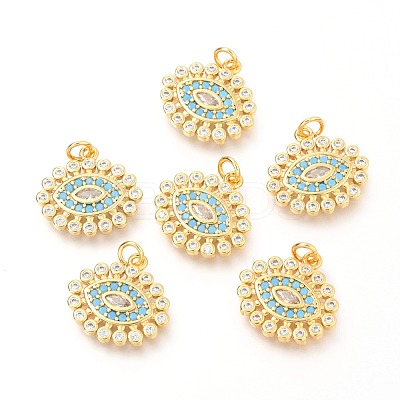 Brass Micro Pave Clear & Deep Sky Blue Cubic Zirconia Charms X-ZIRC-O036-13G-1