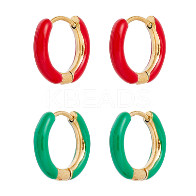 2 Pairs 2 Colors Two Tone 304 Stainless Steel Chunky Huggie Hoop Earrings with Enamel for Women EJEW-DC0001-38C-1
