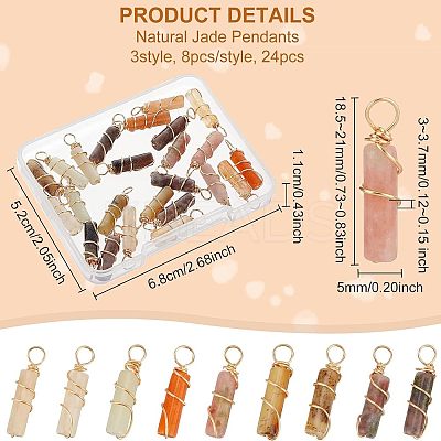 24Pcs 3 Styles Natural Topaz Jade & Plum Blossom Jasper & Jade Pendants FIND-FG0001-61-1