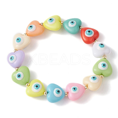 Resin Heart with Evil Eye Beaded Stretch Bracelets BJEW-JB09459-1