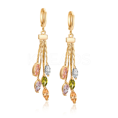 Real 18K Gold Plated Brass Cubic Zirconia Tassels Dangle Hoop Earrings EJEW-EE0001-185-1