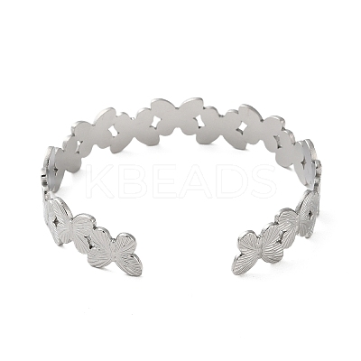 Non-Tarnish 304 Stainless Steel Butterfly Open Cuff Bangles for Women BJEW-M316-05P-1