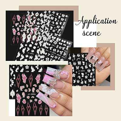 5Pcs 5 Styles Flower & Butterfly PET Nail Art Stickers MRMJ-SP0001-16-1