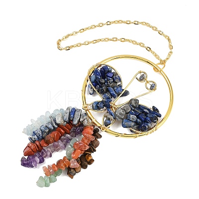 Butterfly Brass & Natural Lapis Lazuli Pendant Decorations HJEW-Z007-04G-02-1