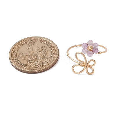 Flower Natural Peridot & Rainbow Moonstone & Amethyst & Blue Aventurine & Sunstone Finger Rings RJEW-JR00778-1