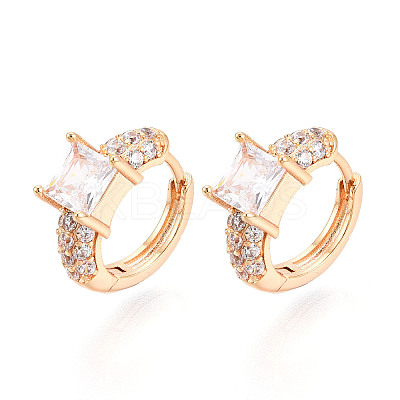 Brass Micro Pave Clear Cubic Zirconia Square Hoop Earrings EJEW-T048-44G-1
