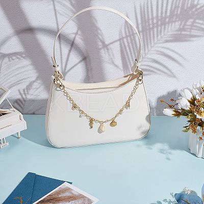 Alloy & 304 Stainless Steel & Natural Freshwater Pearl & Natural Cowrie Shell Sea Horse Charm Brass Cable Chain Bag Decorative Chains HJEW-ME00053-1