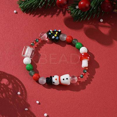 Christmas Tree & Snowman & Mushroom Stretch Bracelet BJEW-TA00257-1