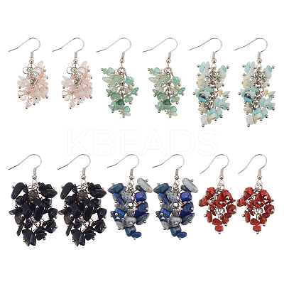 6 Pairs 6 Styles Natural Mixed Gemstone Chips Cluster Earrings EJEW-AN0004-78-1