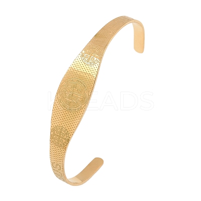 Saint Benedict Religion 304 Stainless Steel Cuff Bangles for Women LS-BJEW-S181-01G-1