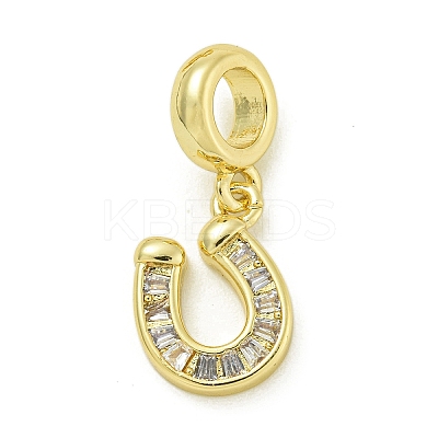 Rack Plating Brass Pave Clear Cubic Zirconia U Shape/Horse Shoes European Dangle Charms KK-Z067-40G-02-1