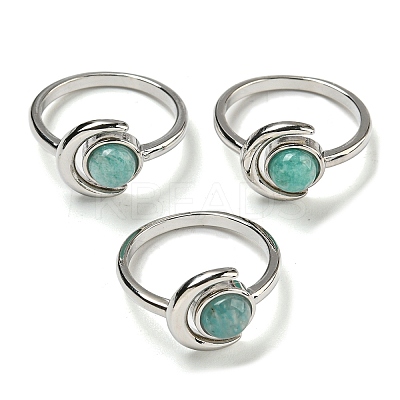 Natural Amazonite Adjustable Rings RJEW-K269-09P-10-1