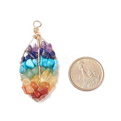 Chakra Natural Mixed Stone Chip Big Pendants PALLOY-JF01662-03-1