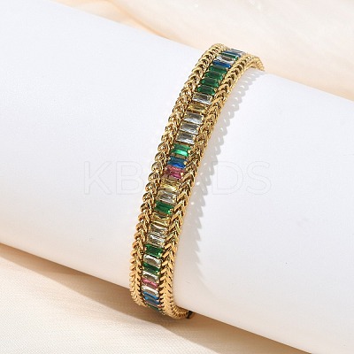 304 Stainless Steel & Glass Wheat Chain Double Layers Bracelets for Women BJEW-F540-08G-1