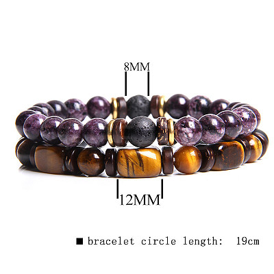 Men's Double-layered Tiger Eye Stone Beaded Bracelet Set - Natural Gemstone Jewelry ST7621625-1