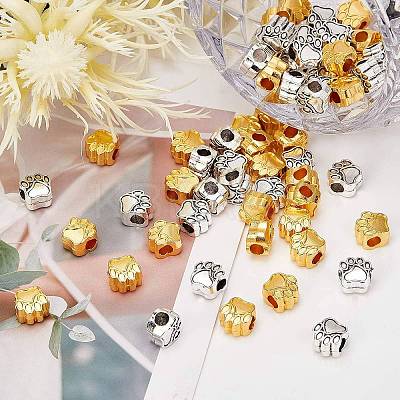 Tibetan Style Zinc Alloy Dog Paw Prints European Beads MPDL-PH0001-07-RS-WH-1