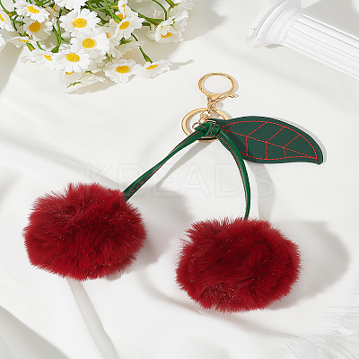 1Pc Cherry Imitation Leather Fibre Soft Pendant Decorations AJEW-LP0008-32-1