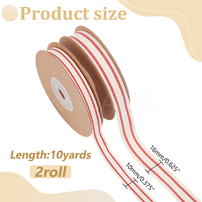 2 Rolls 2 Styles Cotton Striped Ribbons OCOR-WR0001-56A-1