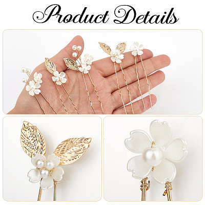 Alloy with Plastic Beads Hair Sticks for Women Girls OHAR-WH20010-08G-1